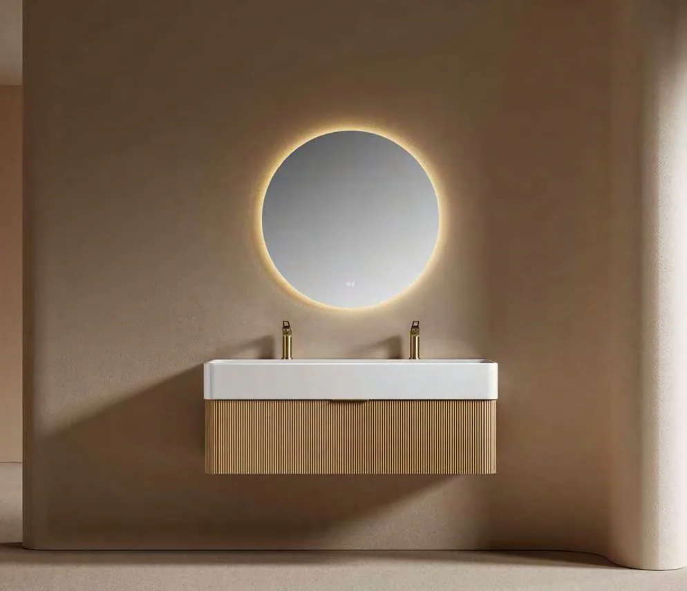 GOGO 6134 Armoire de salle de bains flottante mini avec miroir rond