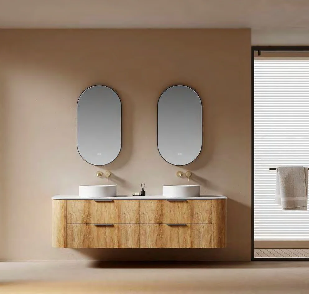 GOGO 6136 Doppelspüle Badezimmerschrank mit zwei Becken und Spiegeln