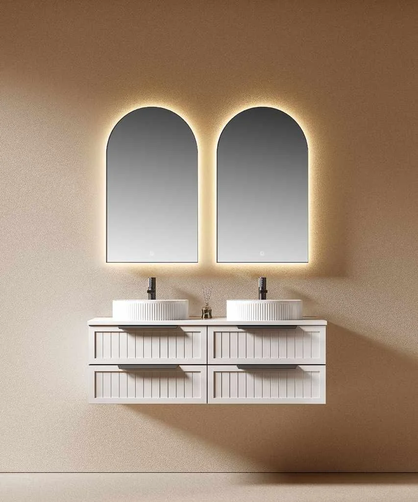 GOGO 6148 White Double-Basin Floating Vanity