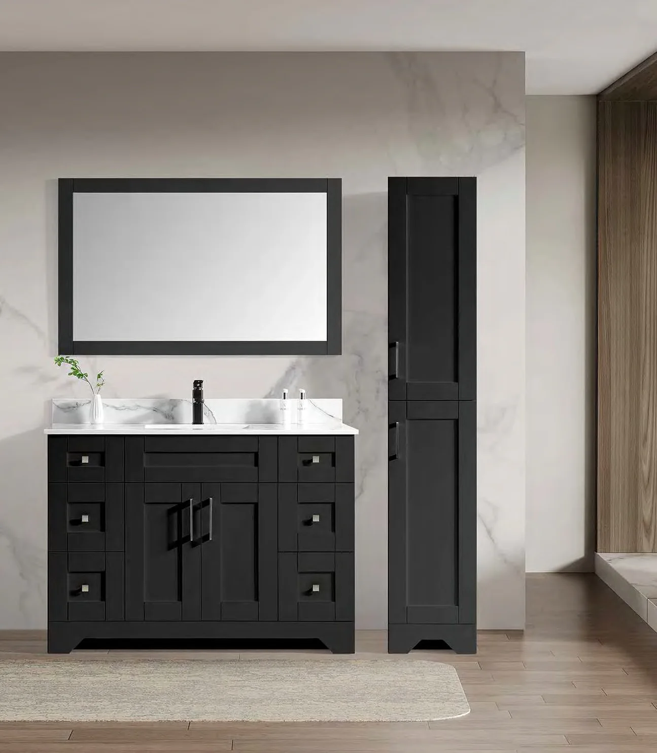 GOGO 6233 Black Panelled Storage Badezimmerschrank
