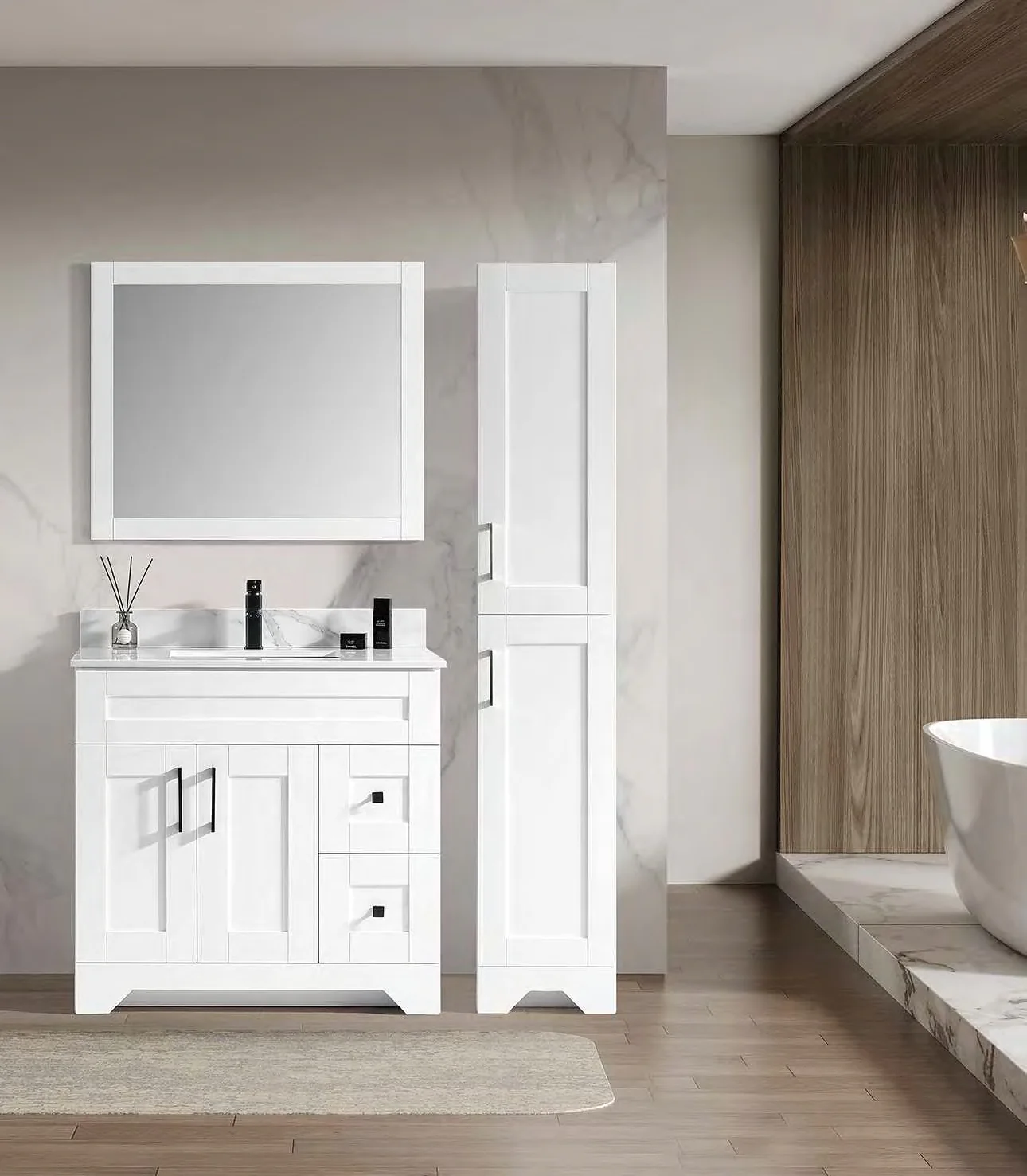 GOGO 6236 Weißer freistehender Badezimmerschrank